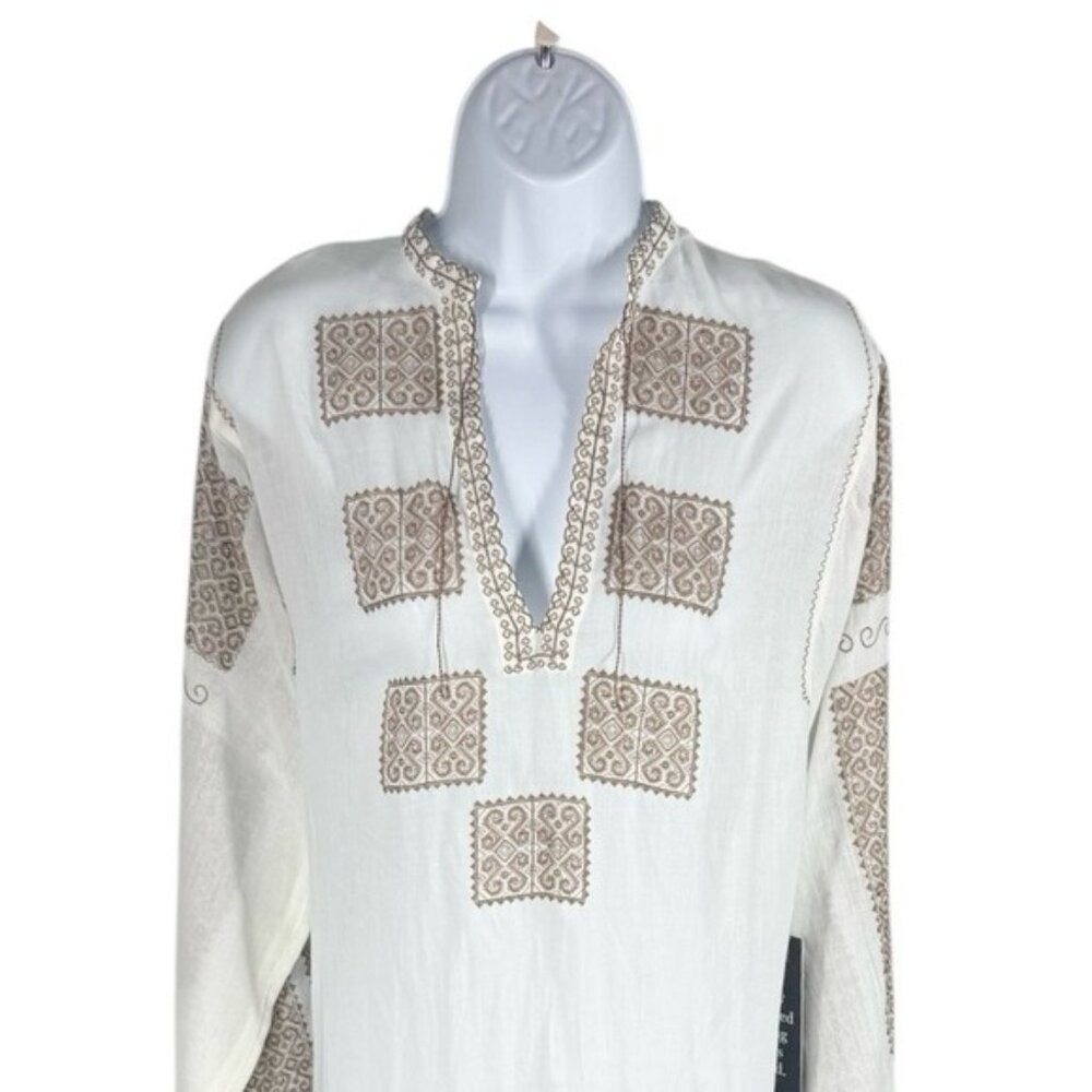 Tuckernuck x India Hicks Caftan Dress Cream Brown Print Maxi NWT Size S - Picture 9 of 14